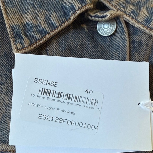 Acne Studios Signature Unisex Denim Trucker Jacket - Light Pink/Grey Size 10 NWT - Picture 4 of 6